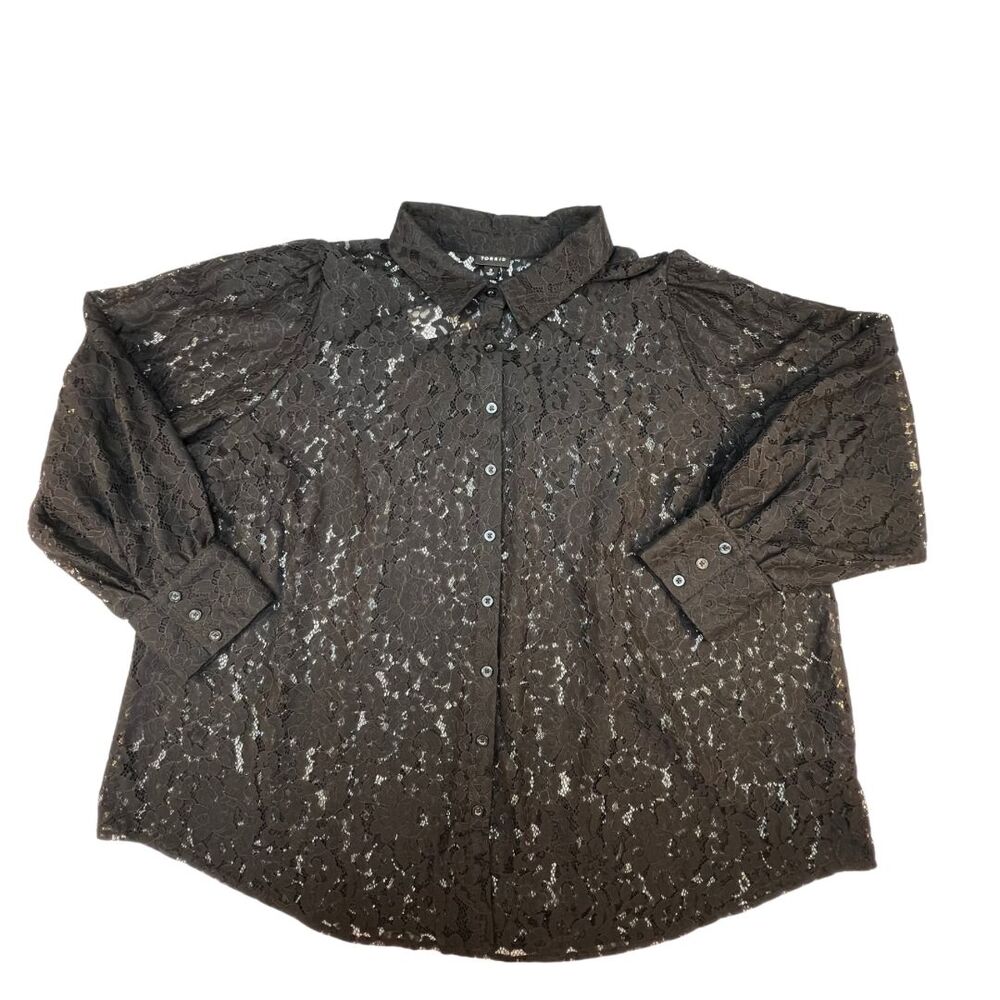 Torrid Blouse 3X Black Madison Sheer Lace Button Up Glamorous Emo Goth Chic Top